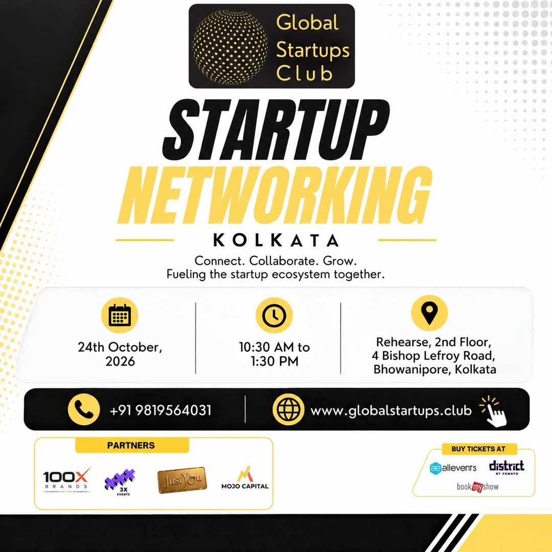 Global Startups Club Kolkata Startup Networking square flyer for 2026-10-24