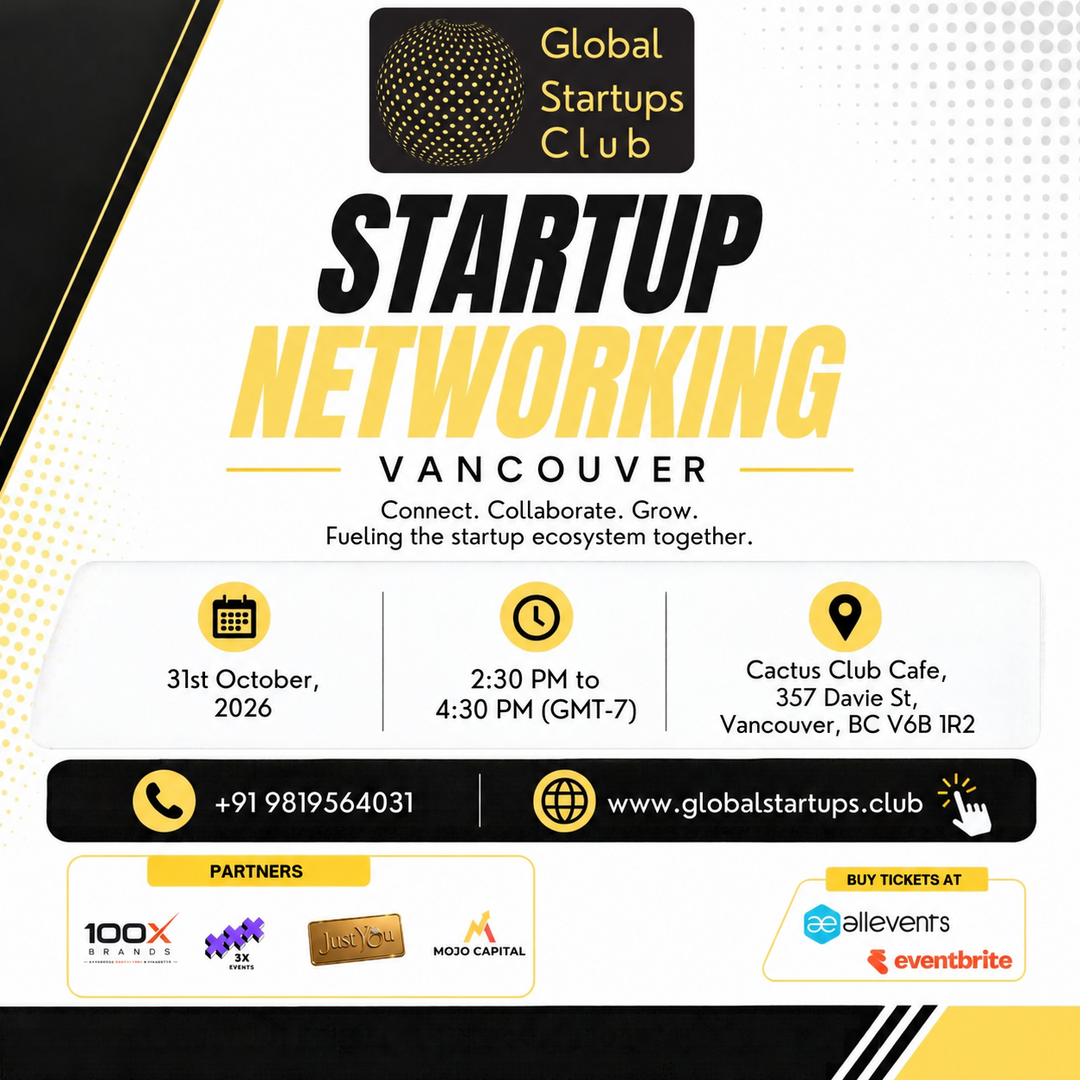 Global Startups Club Vancouver Startup Networking square flyer for 2026-10-31